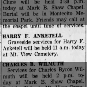 Harry F. Anketell Funeral