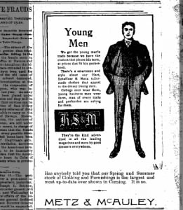 Clothing ad geared toward young men (Iowa, 1900)