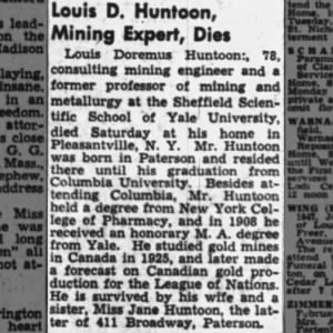 Obituary for Louis Doremus Huntoon (Aged 78)
