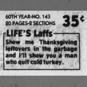 Thanksgiving leftovers & cold turkey (1986).