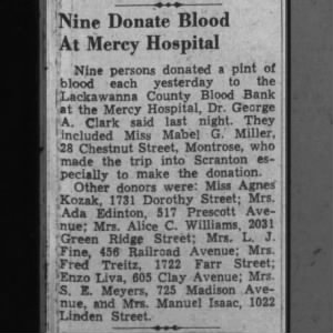 The Tribune - 25 Feb 1943 - Anna Treitz Blood Donation