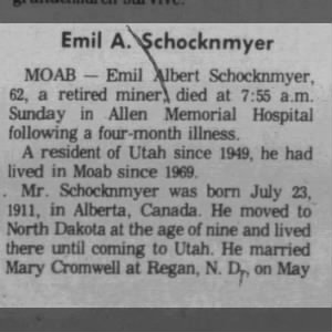 Obituary for Emil A. NSchocknmyer (Aged 62)