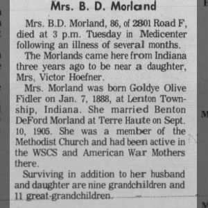 Obituary for B. D. Morlamd (Aged 86)