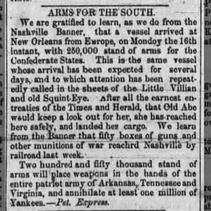 Arms for the South, Newbern Daily Progress, 20 May 1861