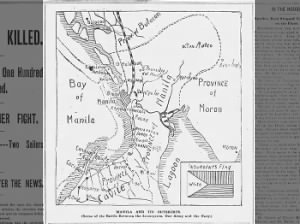 Map of Manila and surrounding area where Philippine-American War began in 1899