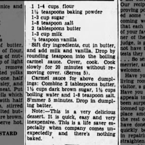 Recipe: Top-of-Stove Carmel Dumpling Dessert (1937)