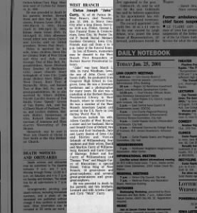 Obituary for Cletus Joseph Curry, 1924-2001 (Aged 76)