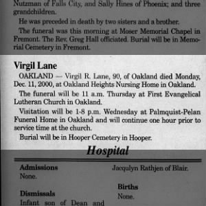 Obituary for Virgil R. Lane (Aged 90)