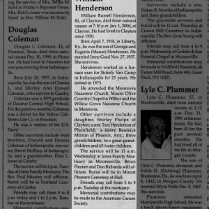 Obituary for Hdlclcr Henderson, 1918-2000 (Aged 81)
