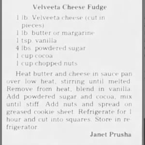 Recipe: Velveeta cheese fudge (1979)