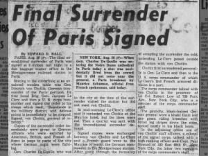 Final surrender of Paris signed following city's liberation from German occupation on Aug 25 1944