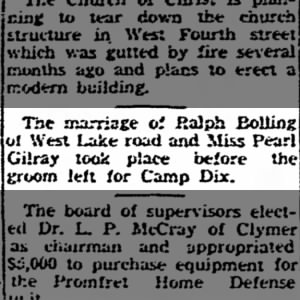 Bolling - Pearl Gilray wed