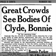 crowds see bodies of Clyde & Bonnie, 1934