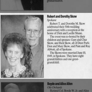 Dick & Dorothy Skow 50th anniversary (typo)