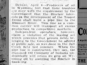 Article reporting on how Wyoming oil producers feel about Sinclair Oil's development of Teapot Dome