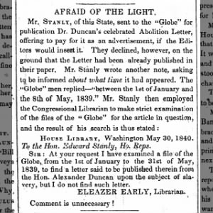 Eleazer Early, Librarian, U.S. House (d 1840), in service to U.S. Rep Edward Stanley (NC Whig)