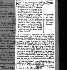 Solomon Green Dec'd---Weekly Raleigh Register---19 JUN 1840