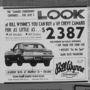 '69 Chevy Camaro ad