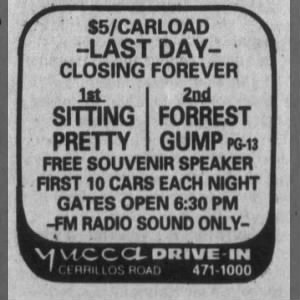 Yucca Drive-In Theater's final ad, with one of the movies that it showed when it opened