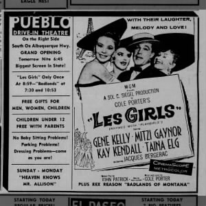 Pueblo Drive-In theater day-before Grand Opening ad