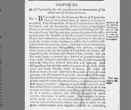 Newspaper publishes act of Congress authorizing the 1800 census, including info to be gathered