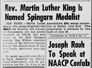 Martin Luther King Jr. is awarded the Spingarn Medal, 1957