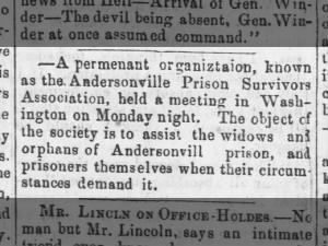 Association to assist Andersonville Prison survivors, widows, and orphans