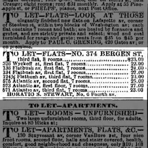 134 Flatbush, Renting first flat, 7 rooms, in 1884 for $27/month