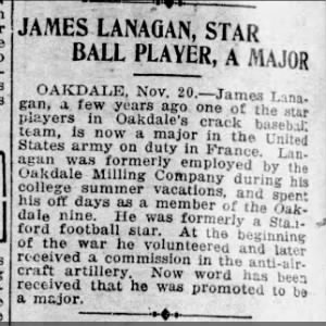 James Lanagan now a Major in France, Stockton Daily Evening,  Record, 20 Nov 1918