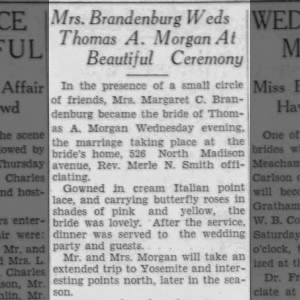 Mrs. Brandenburg Weds Thomas A. Morgan at Beautiful Ceremony