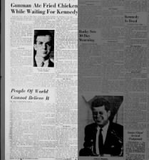 Lee Harvey Oswald is arrested for murder of patrolman J.D. Tippet; accused of of also killing JFK