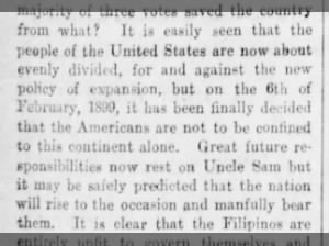 Excerpt from Canadian editorial says outbreak of war in the Philippines shows US expansionism