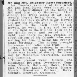 1912 Brightly Rowe Surprise Party