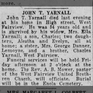 Obituary for JOHN T. YARNALL (Aged 64)