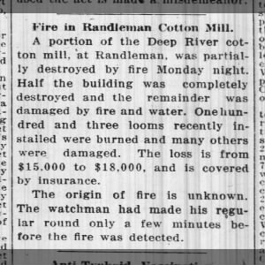 Fire in Randleman Cotton Mill, 1914