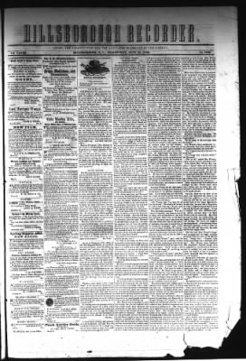The Hillsborough Recorder from Hillsborough, North Carolina on June 16, 1852 · Page 1