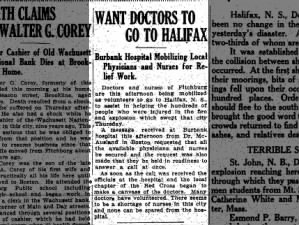 Article reports that doctors and nurses are being mobilized in Massachusetts to go to Halifax