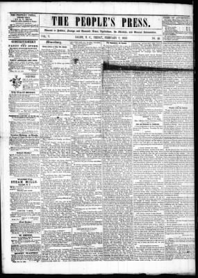 The People's Press from Winston-Salem, North Carolina on February 7, 1856 · Page 1