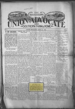 The Mississippi Union Advocate and Southern Farm and Home