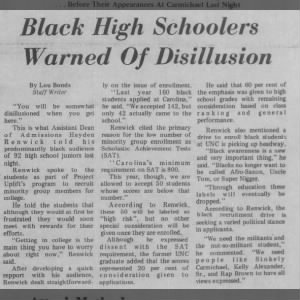 Black High Schoolers Warned of Disillusion, DTH 04.12.70