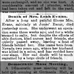 Mrs. Leah Evans dies