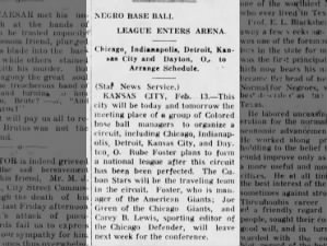 Managers of Black baseball teams will meet in Kansas City to organize circuit, 1920