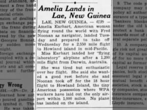 Amelia Earhart lands in Lae, New Guinea
