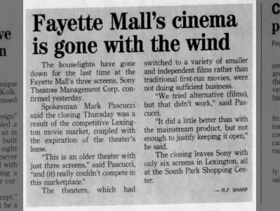 Fayette Mall Cinemas closed