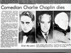 Comedian Charlie Chaplin dies