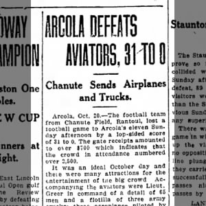 Arcola -Arcola defeats Chanute Aviators