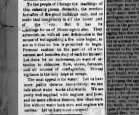 Excerpt from editorial discussing what lessons other cities can learn from the Great Chicago Fire