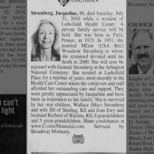 Obituary for Stromberg Jacqueline (Aged 86)