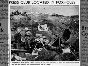 Photo of foxholes where the press had their headquarters during the Battle of Iwo Jima