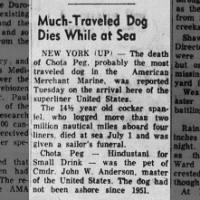 1957 obituary for Chota Peg, 